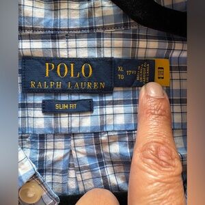 Polo by Ralph Lauren Men's Blue and White Plaid Shirt